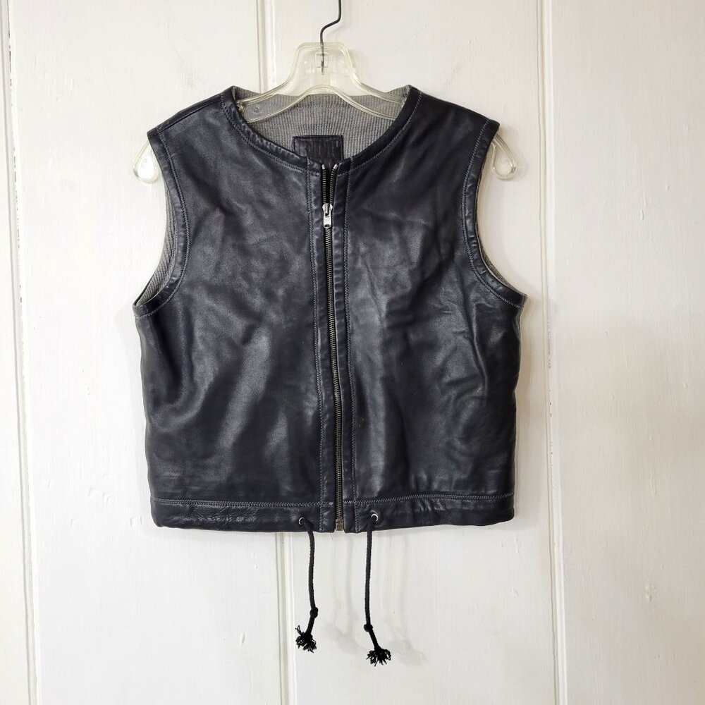 Black Leather Zip Front Vest Women's Size Medium